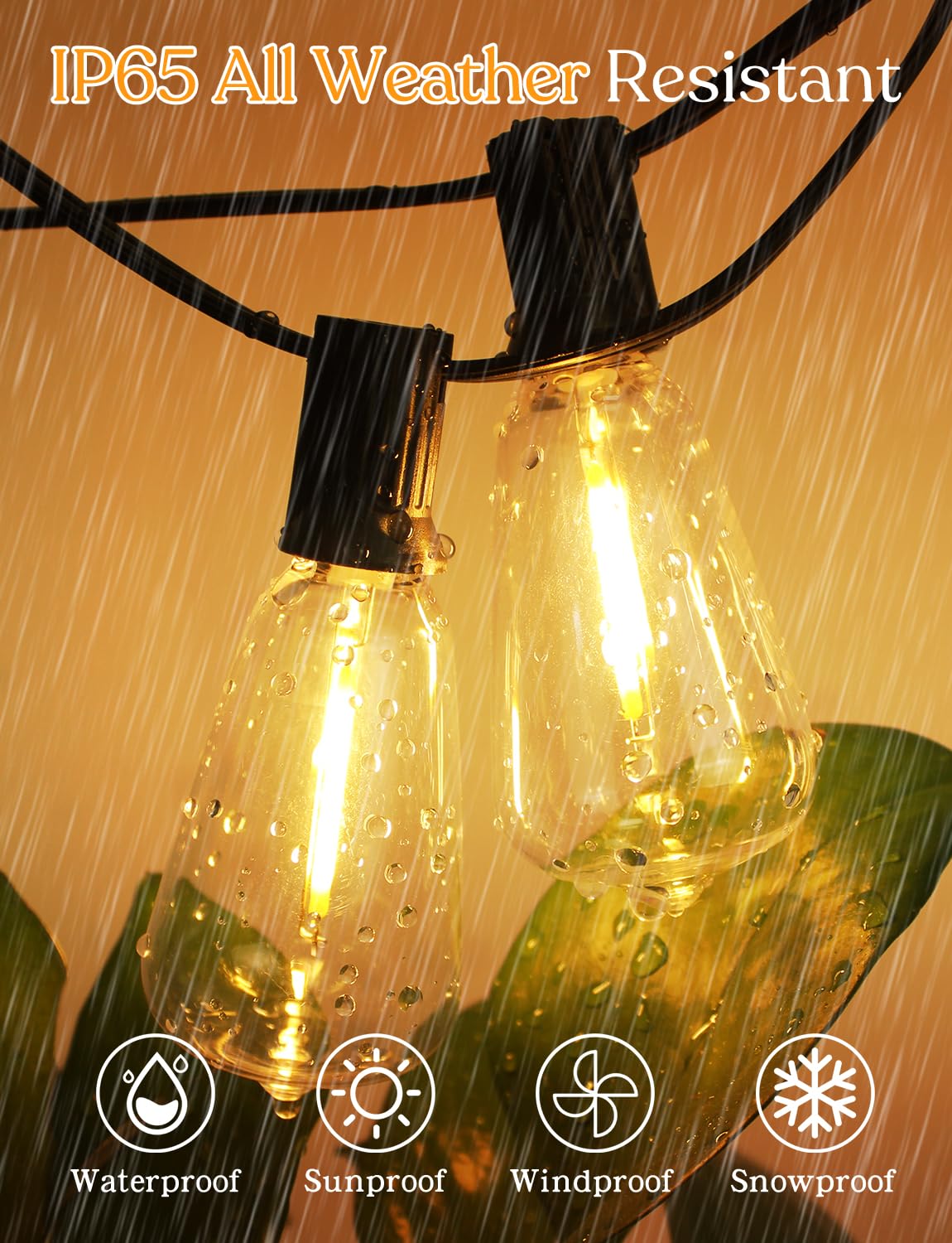 GHUSTAR 150FT LED Outdoor String Lights - Waterproof Vintage Edison Bulbs - Black Plug-in - Model CMC-O581