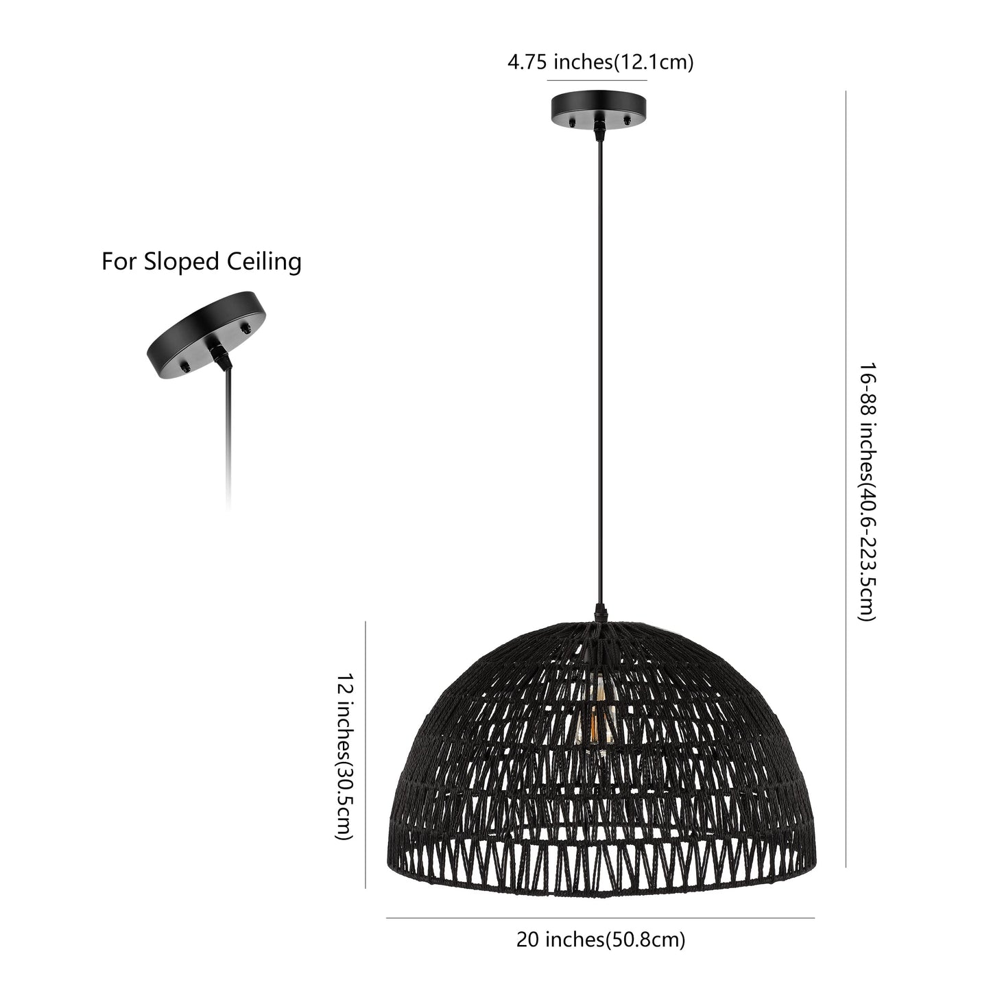 Jonathan Y Campana 20 1-Light Led Pendant, Black Woven Rattan/Iron For Dining Room, Kitchen, Living Room - Model Jyl6504C