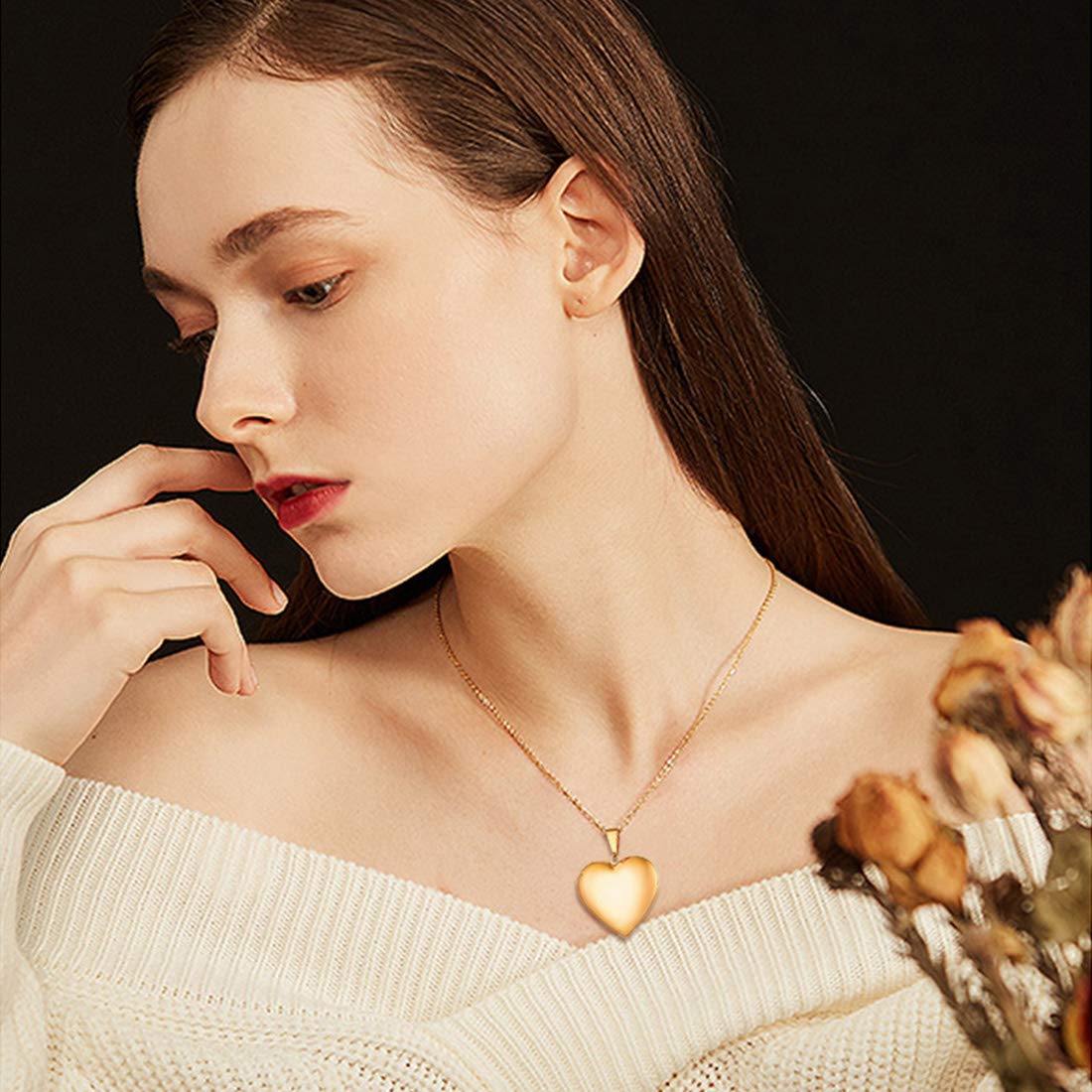 U7 Women 18K Gold Plated Heart Photo Locket Pendant Necklace, 22 Chain