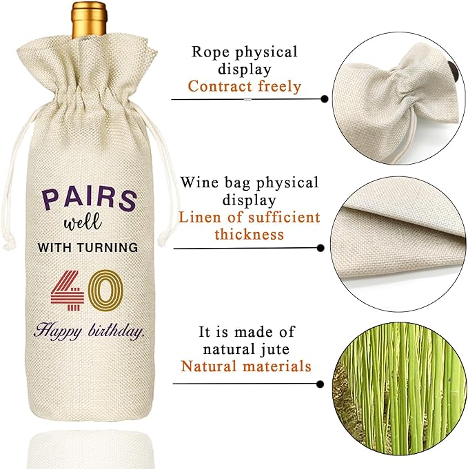 Socive 40th Birthday Gift for Women Men,40th Birthday Wine Bag,1984 Birthday Wine Bag,40 Years Old Birthday Party Decor Gift (40 BIRTHDAY)