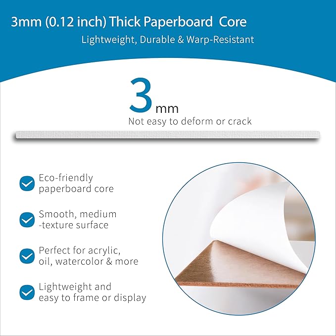 Bianyo 9x12 Inch Canvas Panels for Painting – 12 Pack, 100% Cotton, Triple Primed & Acid-Free, Art Boards for Acrylic & Oil Paints, Ideal for Artists, Students, Hobbyists & Beginners