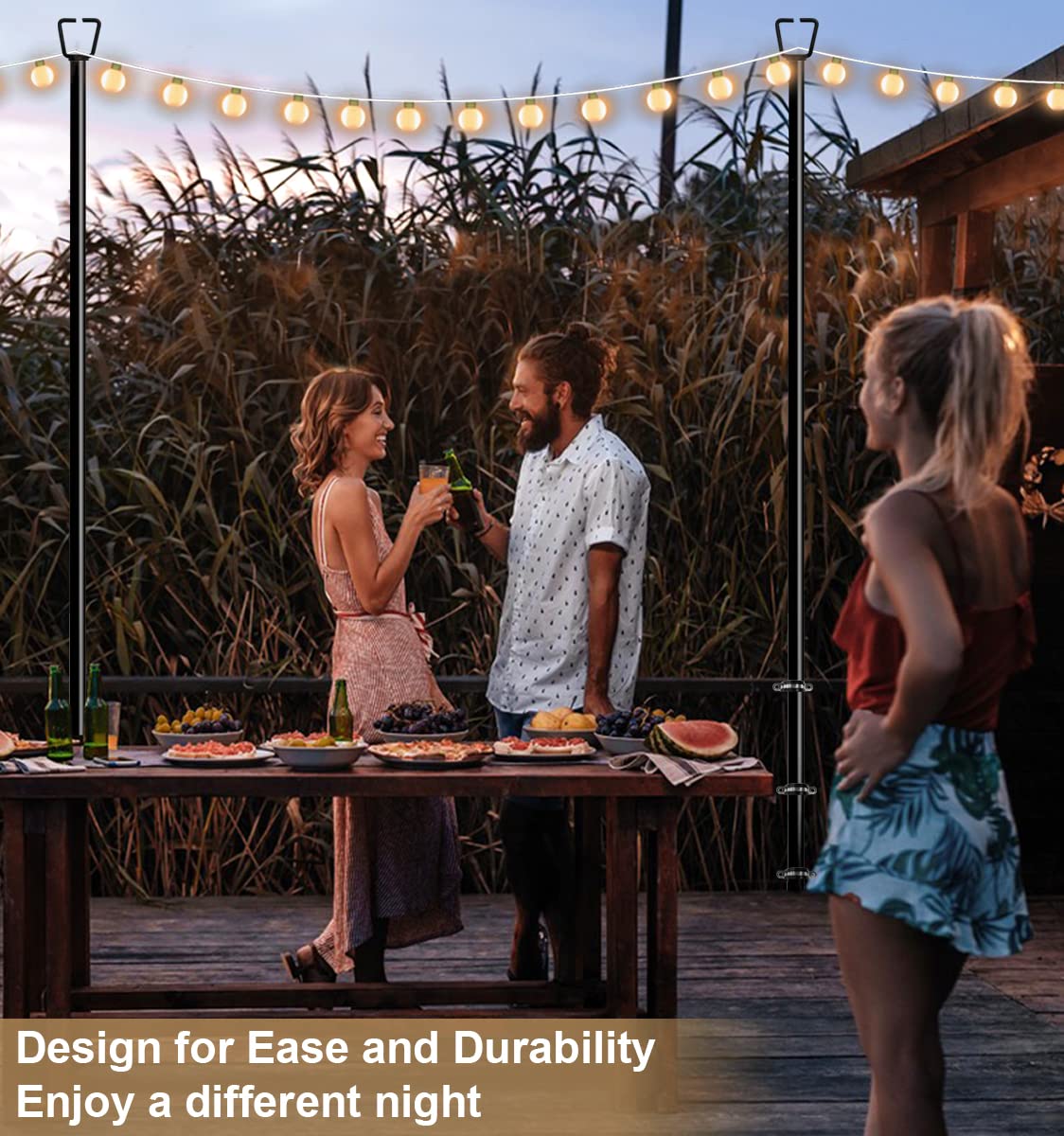 Queension 10Ft Deck String Light Poles For Outdoor String Lights For Garden  Backyard  Patio Lighting Stand For Parties  Bistro & Weddings  2 Pack