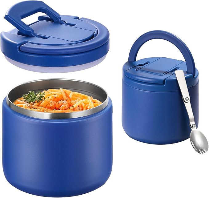 Kids Thermo for Hot Food, 14oz Insulated Soup Jar, Stainless Steel Lunch Box with Leakproof Lid & Spoon, Vacuum Insulated Bento Container (Light Blue)