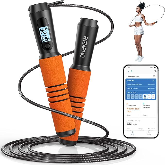 RENPHO Smart Jump Rope - APP Data Storage & Tracking & Analysis, Tangle-Free Jumping Rope for Men, Women, Skipping Rope wi...
