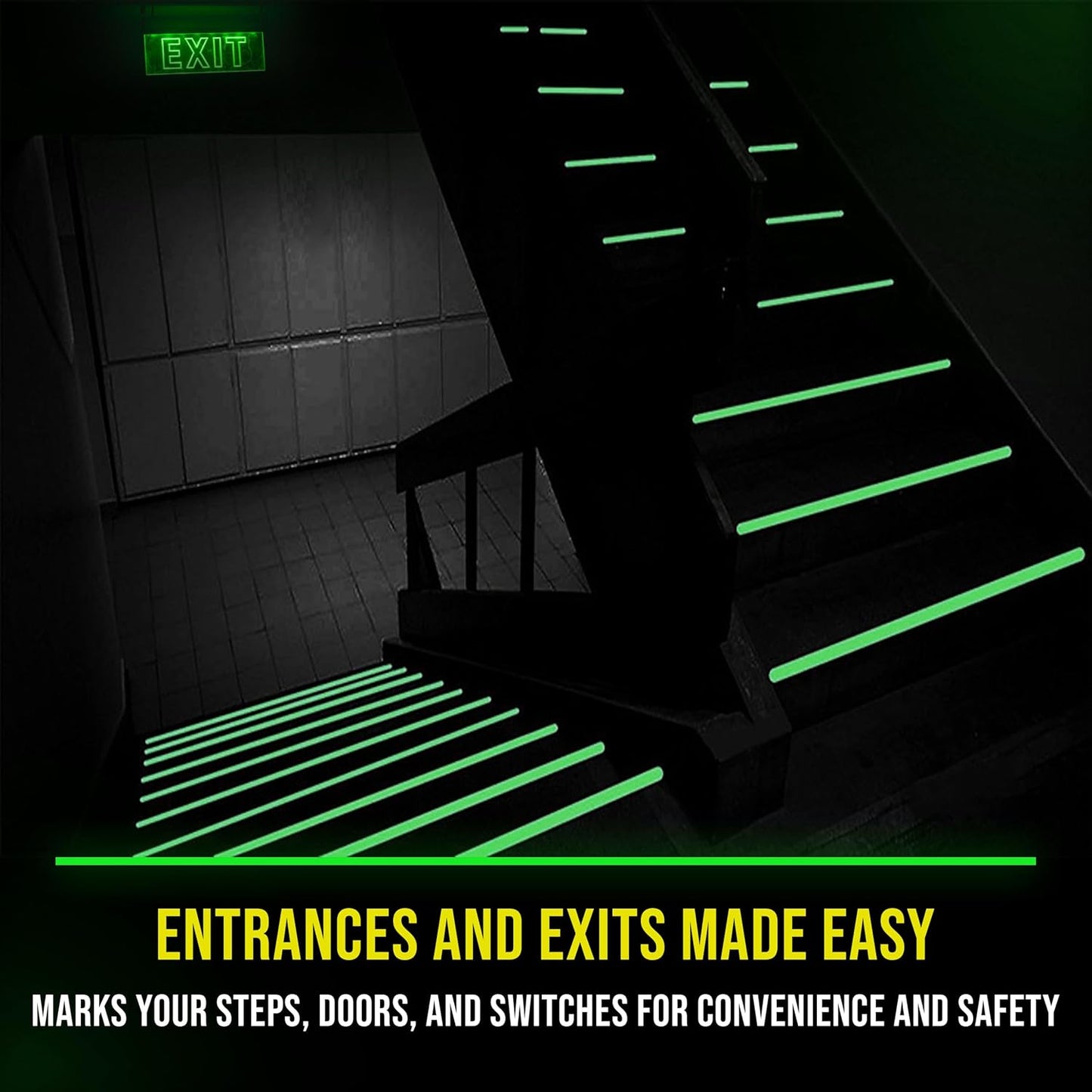 Lockport Glow in The Dark Tape - 15 Ft x 0.5 in - Bright - Rechargeable - Reflective - Glow Tape in The Dark - Halloween Decoration, Night Decorations, Safety and Home Marking