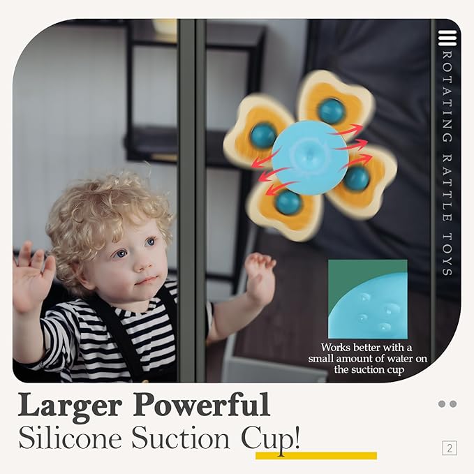 ALASOU 3PCS Suction Cup Spinner Toys for 1 Year Old Boy Girl|Spinning Top Baby Toys 12 18 Months|1 2 Year Old Boy Birthday Gift|Baby Bath Toy for Kids Ages 1-3|Sensory Toy for Toddlers 1-3