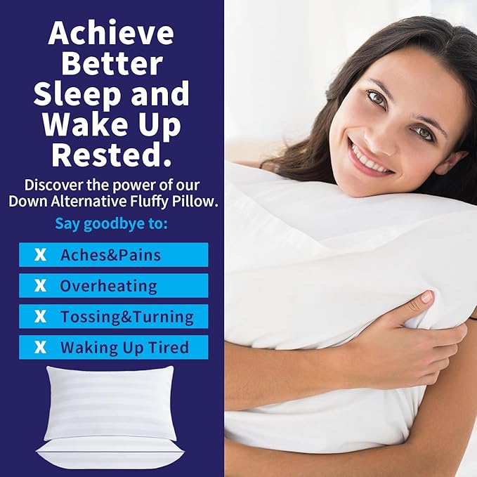 King Size Bed Pillows Set of 2 - Premium Down Alternative Cooling Pillows for Side, Back, and Stomach Sleepers Hotel Quality Fluffy Soft Microfiber Fill Breathable Skin-Friendly,20 x 34 Inches