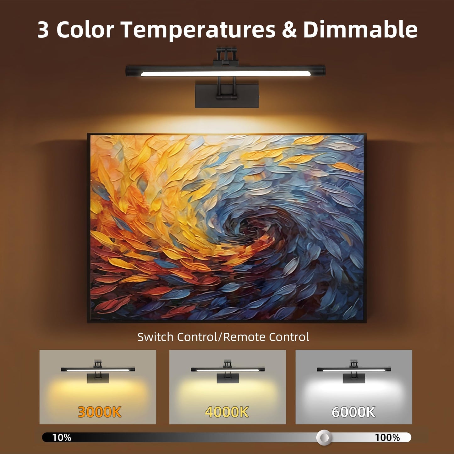 16 Black Wireless Picture Lights For Wall  Battery Operated Picture Light With Remote Timer  Rechargeable Art Lighting For discomfort-reducingtings 3000K/4000K/6000K Dimmable Frame Photo Dartboard Gallery Light