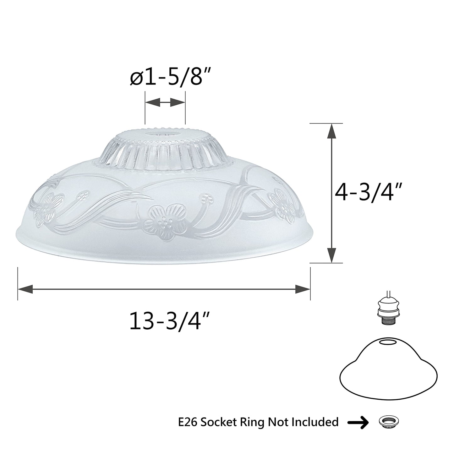 Aspen Creative 23130-11A Clear & Sandblasted Shade for Medium Base Socket Torchiere, Swag Lamp 13-3/4" Diameter x 4-3/4" High 1 Pack Replacement Glass, Clear
