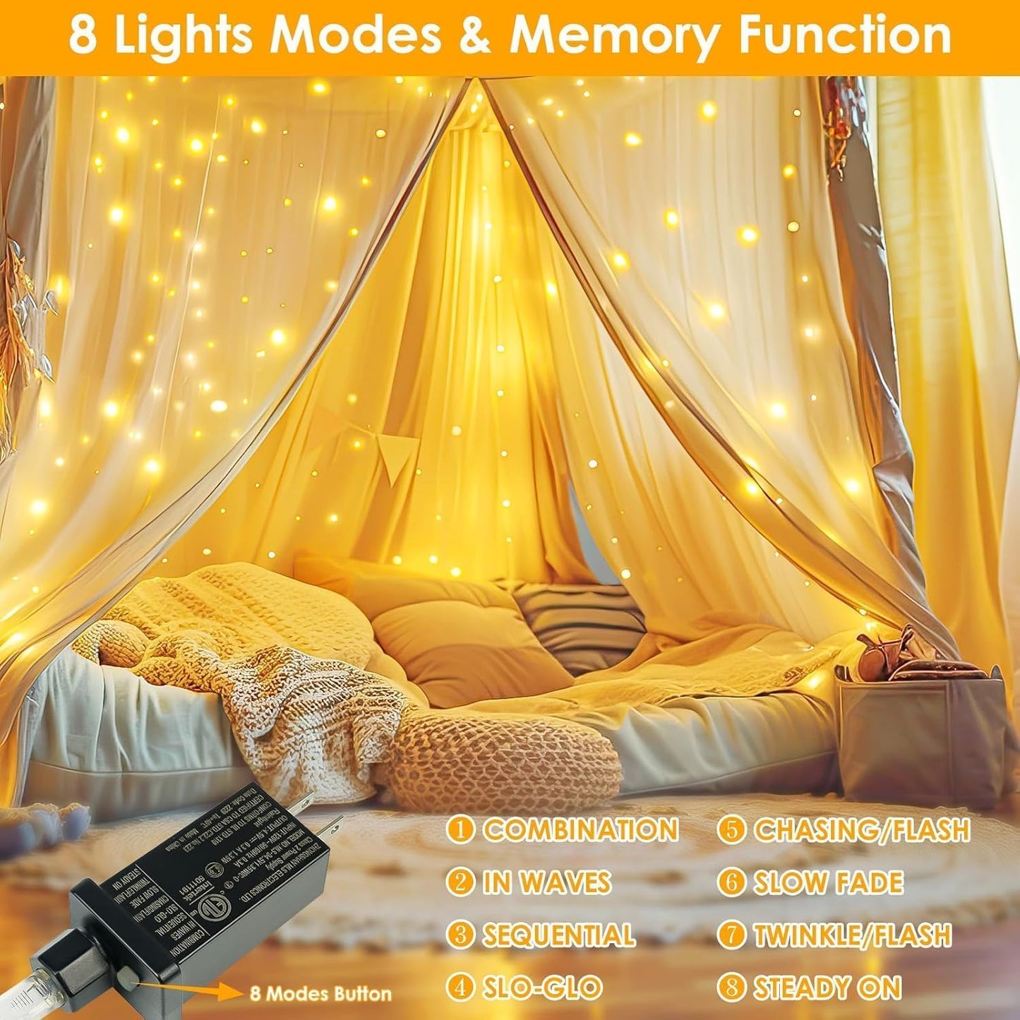 BHCLIGHT 2Pack 33Ft 100 LED Fairy Lights, Warm White, Waterproof, 8 Modes with Remote, Model MLS-D4.5V1.35WUC-O
