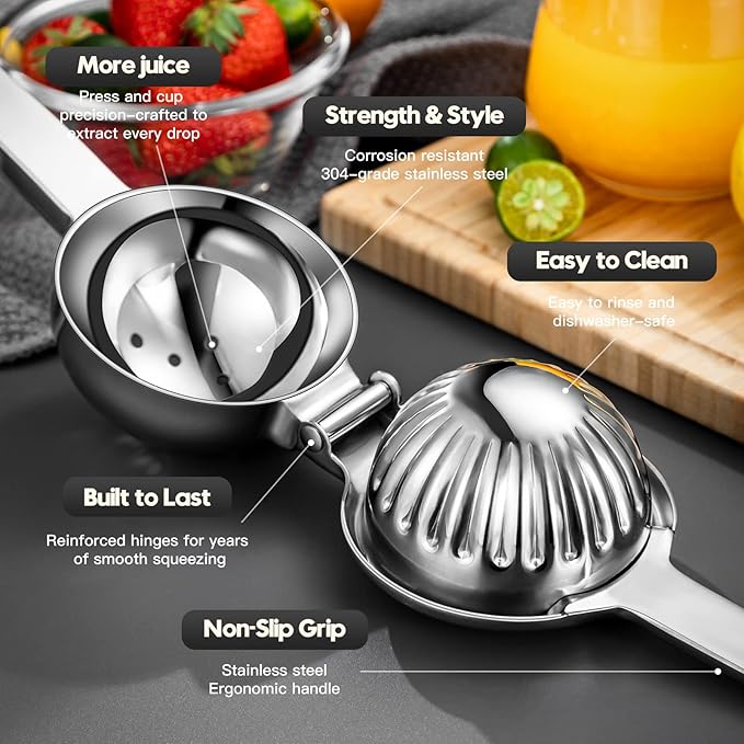 CCKO Lemon Squeezer Stainless Steel Manual Juicers Max Extraction Lemon Lime Squeezer Heavy Duty Citrus Juicer Hand Press Fruit Juicer