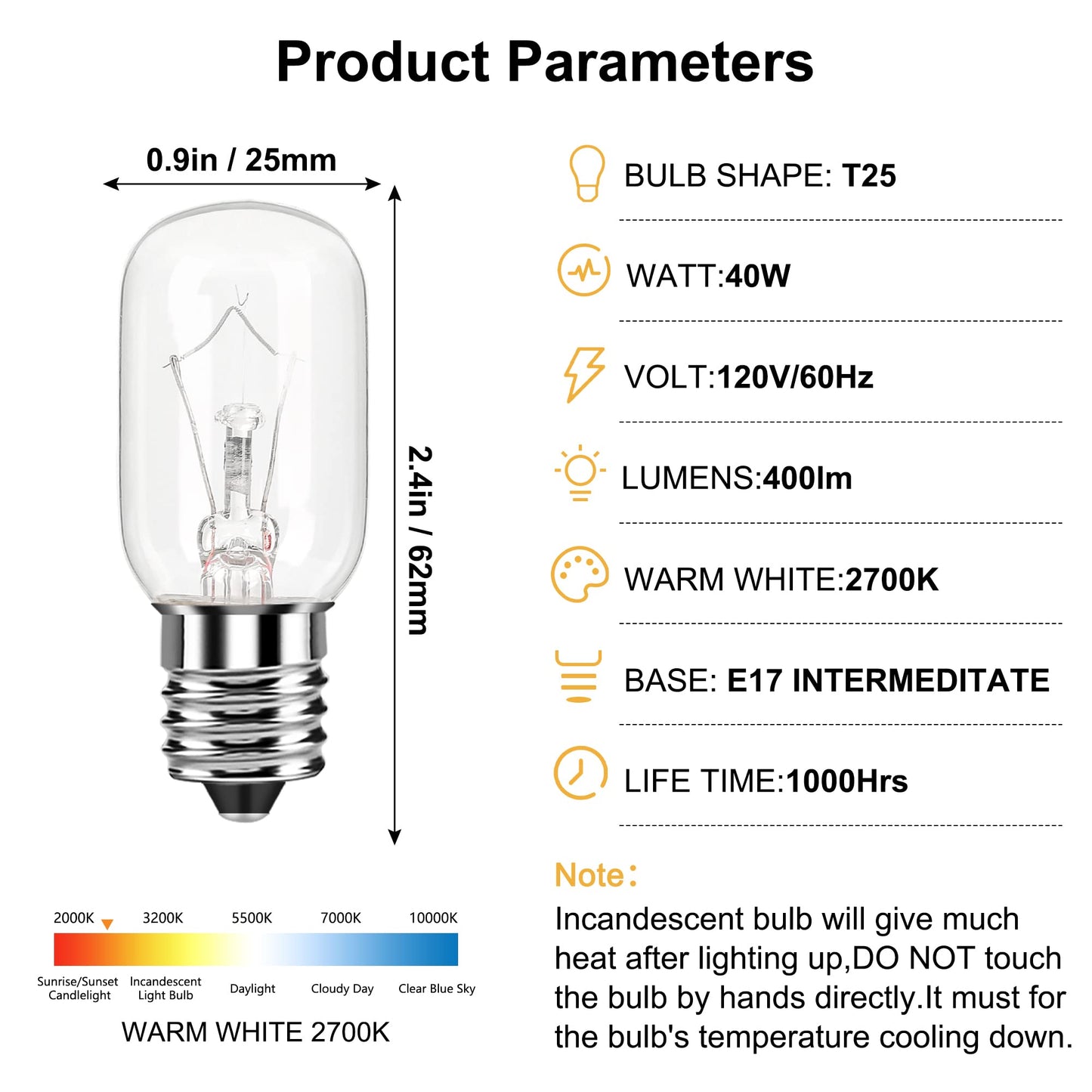 Microwave Light Bulb for Appliance Refrigerator, Over Stove Range Hood, Lava Lamp T8 40 Watt 125V E17 Intermediate Base Warm White Replacement as 8206232A, 1890433, AP4512653, WB25X10030 Pack of 4