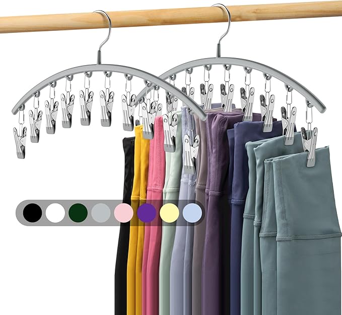 Volnamal Legging Organizer for Closet, Metal Yoga Pants Hanger w/Rubber Coated 2 Pack w/10 Clips Hold 20 Leggings, Hangers...
