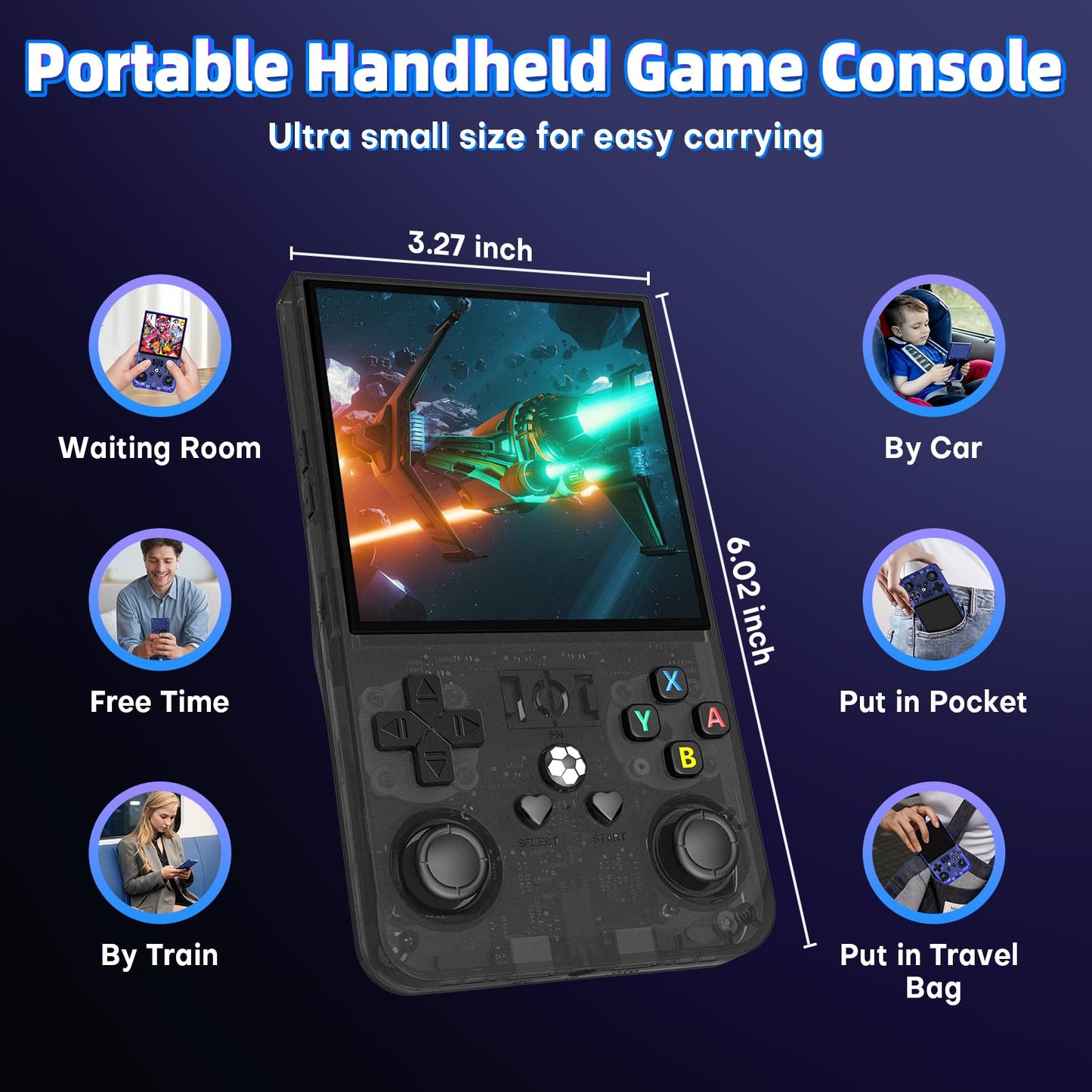 R36MAX Retro Handheld Game Console, Retro Gaming Console with 4.0-in IPS HD Screen, Video Game Consoles with 4000mAh Battery and 30+ Mainstream Emulators, Transparent Black