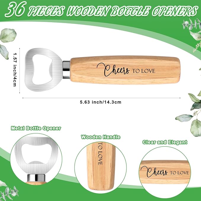 Barydat 36 Sets Wedding Favors Bulk for Guests Wine Corks Wooden Stopper Beer Bottle Opener Wedding Thank You Gift Card Organza Bag Wedding Appreciation Gifts for Bridal Shower