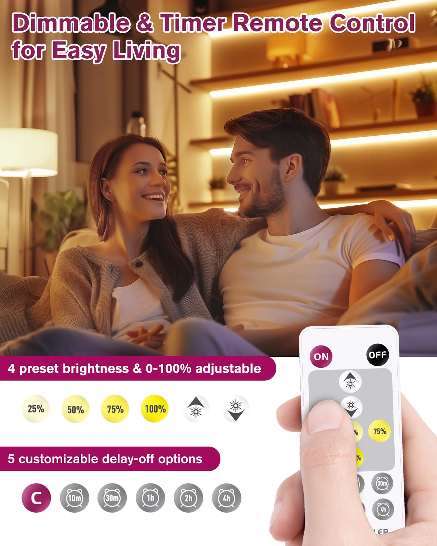 Emitever Led Strip Lights Kit Warm White With Remote & 24V Power Supply 16.4Ft Dimmable Tape Light 2700K  High Density 600Leds  240+Lm/Ft  Cri95+  Suitable For Bedroom Kitchen Under Cabinet Lighting