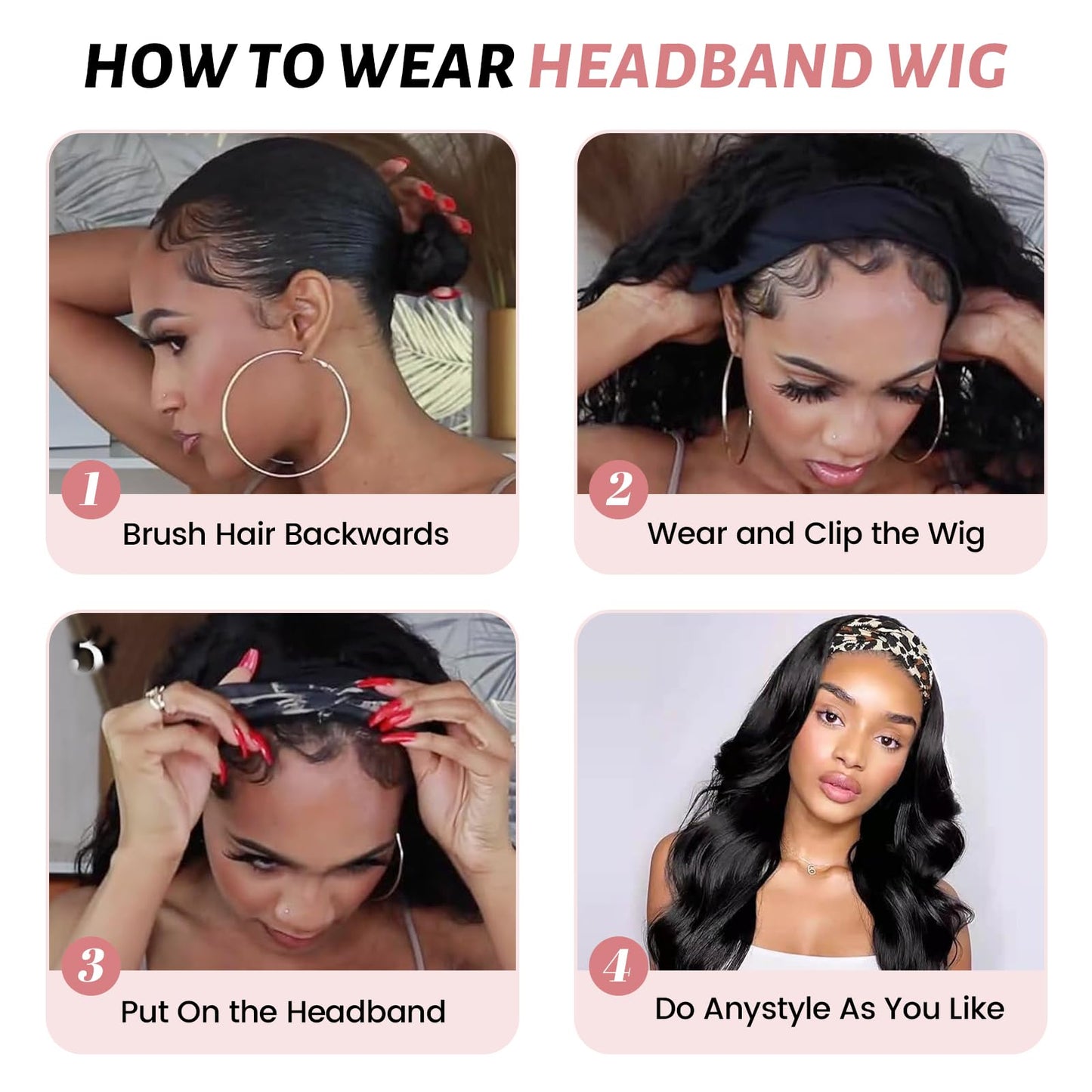 Emistar YAKI Body Wave Headband Wig Loose Curly Heabdand Wigs Glueless Synthetic Hair Natural Black Wigs for Black Women None La