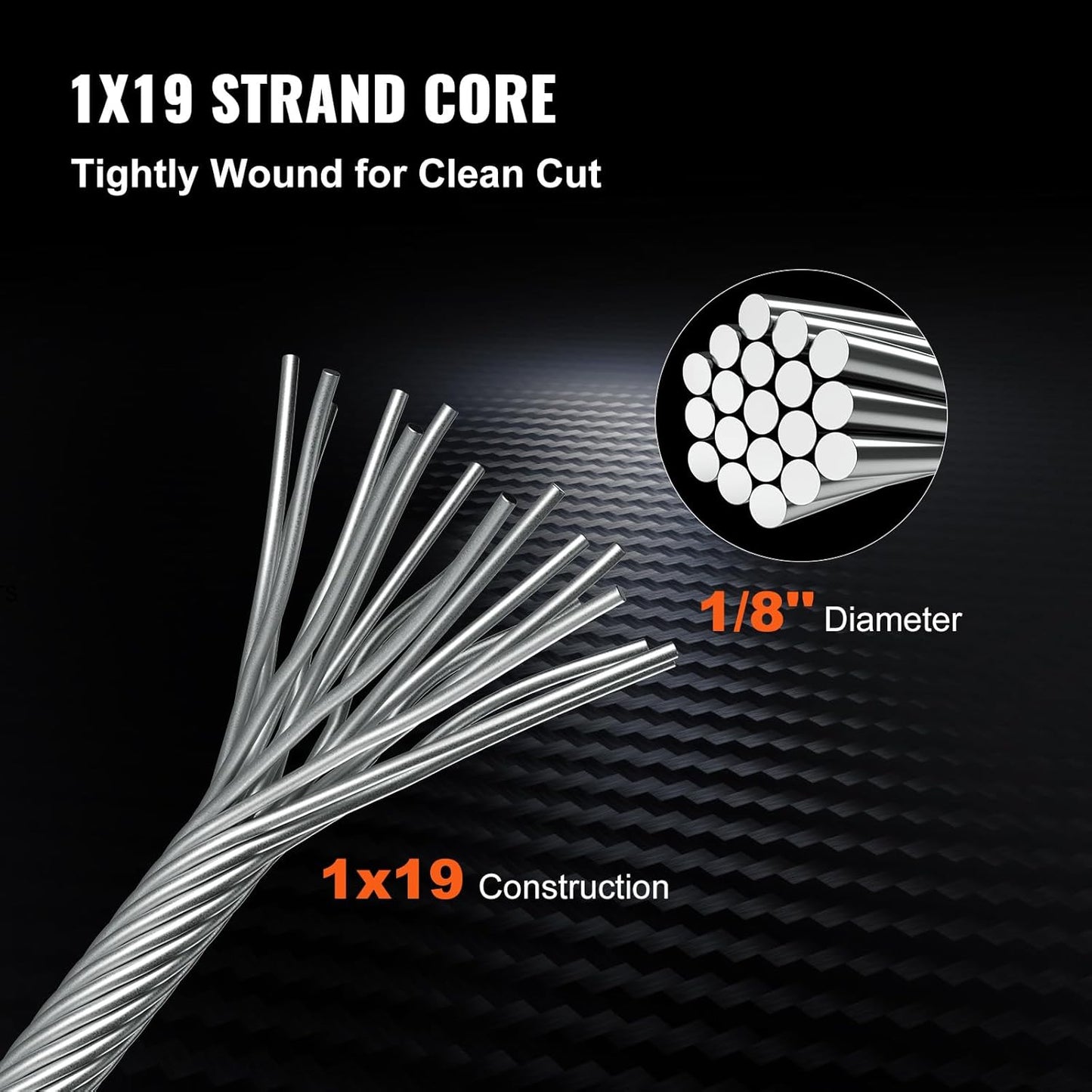 VEVOR Stainless Steel Cable Railing 1/8"x 500ft, Wire Rope 316 Marine Grade, Braided Aircraft Cable 1x19 Strands Construction for Deck Rail Balusters Stair Handrail Porch Fence