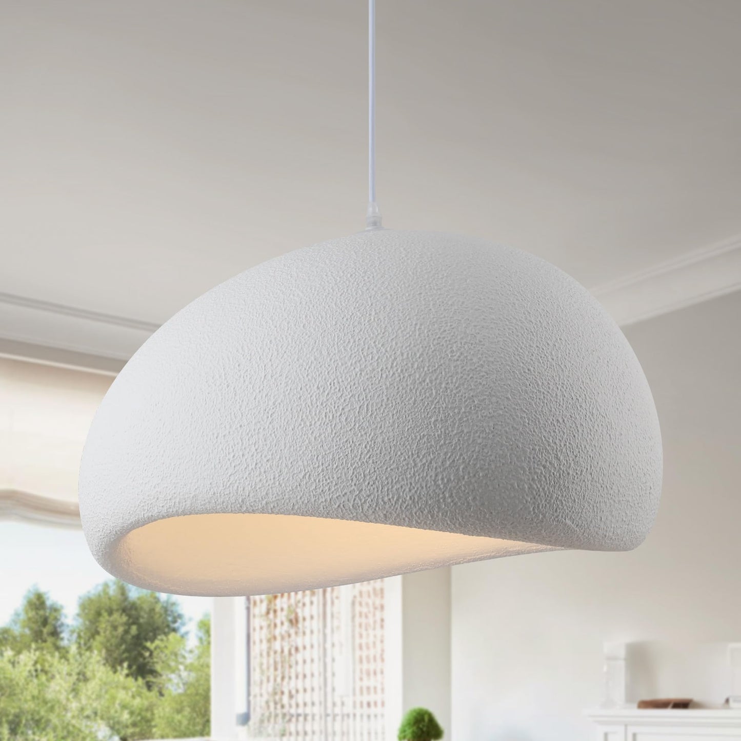 Fivemengo 19.7in Wabi Sabi Pendant Lights Kitchen Island Lighting Fixture Ceiling Mount White Modern Japanese Lamp Japandi Chand