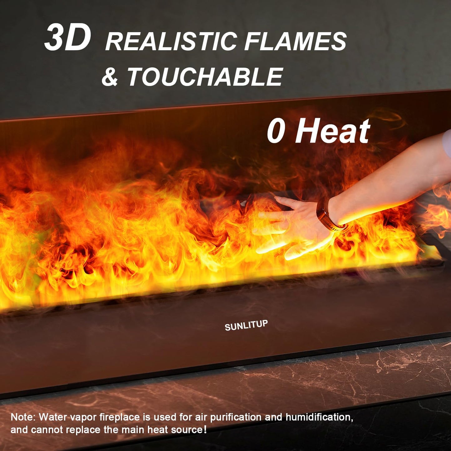 Water Vapor Fireplace 39.5, Electric Fireplace Remote & Panel Touch & Smart App, Steam Fireplace Realistic Flame, Fireplace Humi