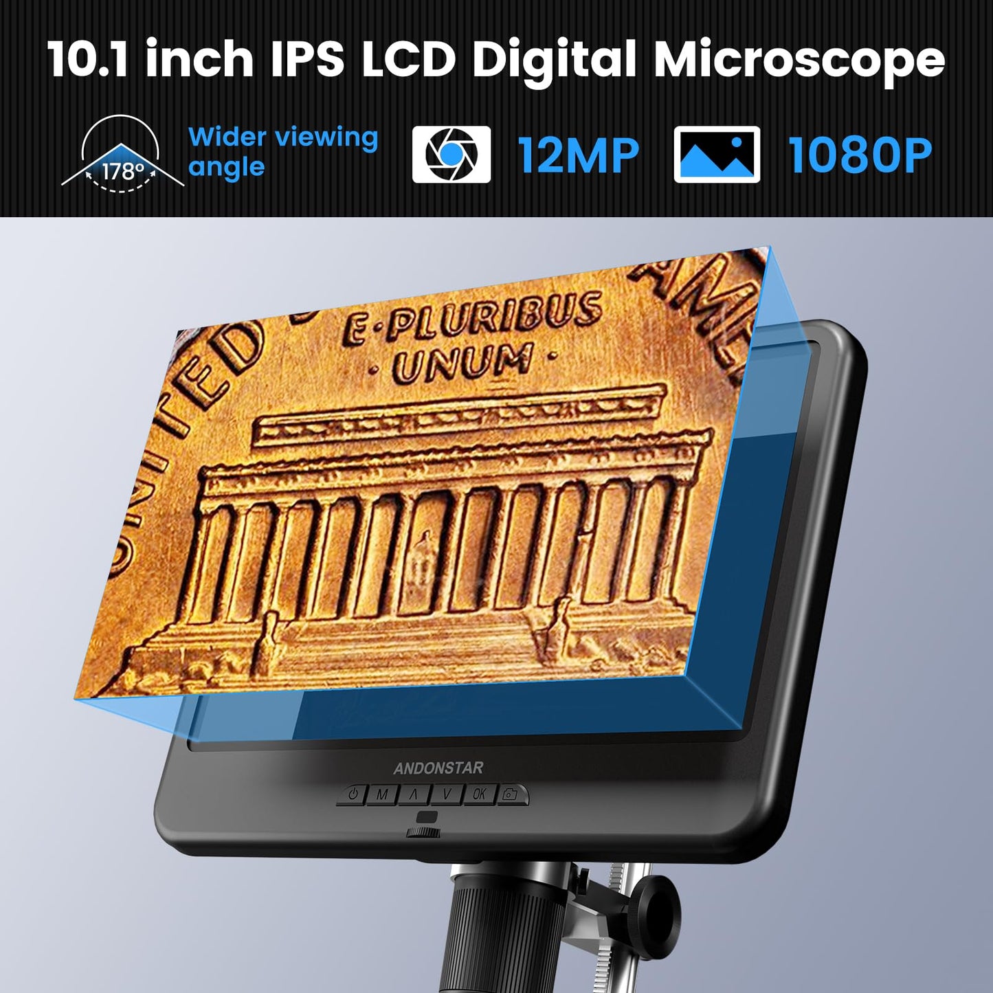 Andonstar Ad210 10.1 Inch Lcd Digital Microscope For Adults, Soldering Microscope For Electronics Repair, Coin Microscope Camera