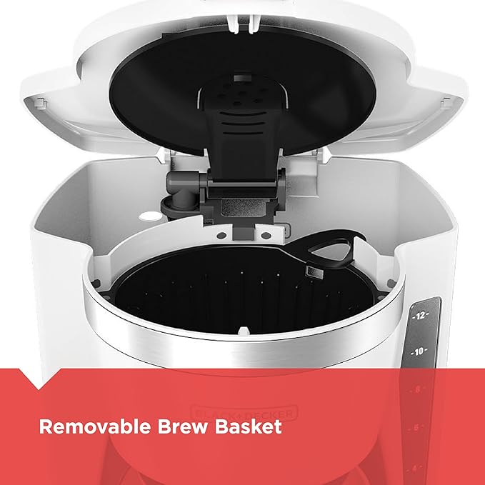 BLACK+DECKER CM1160W-1 CM1160W 12-Cup Programmable Coffeemaker, White/Stainless Steel