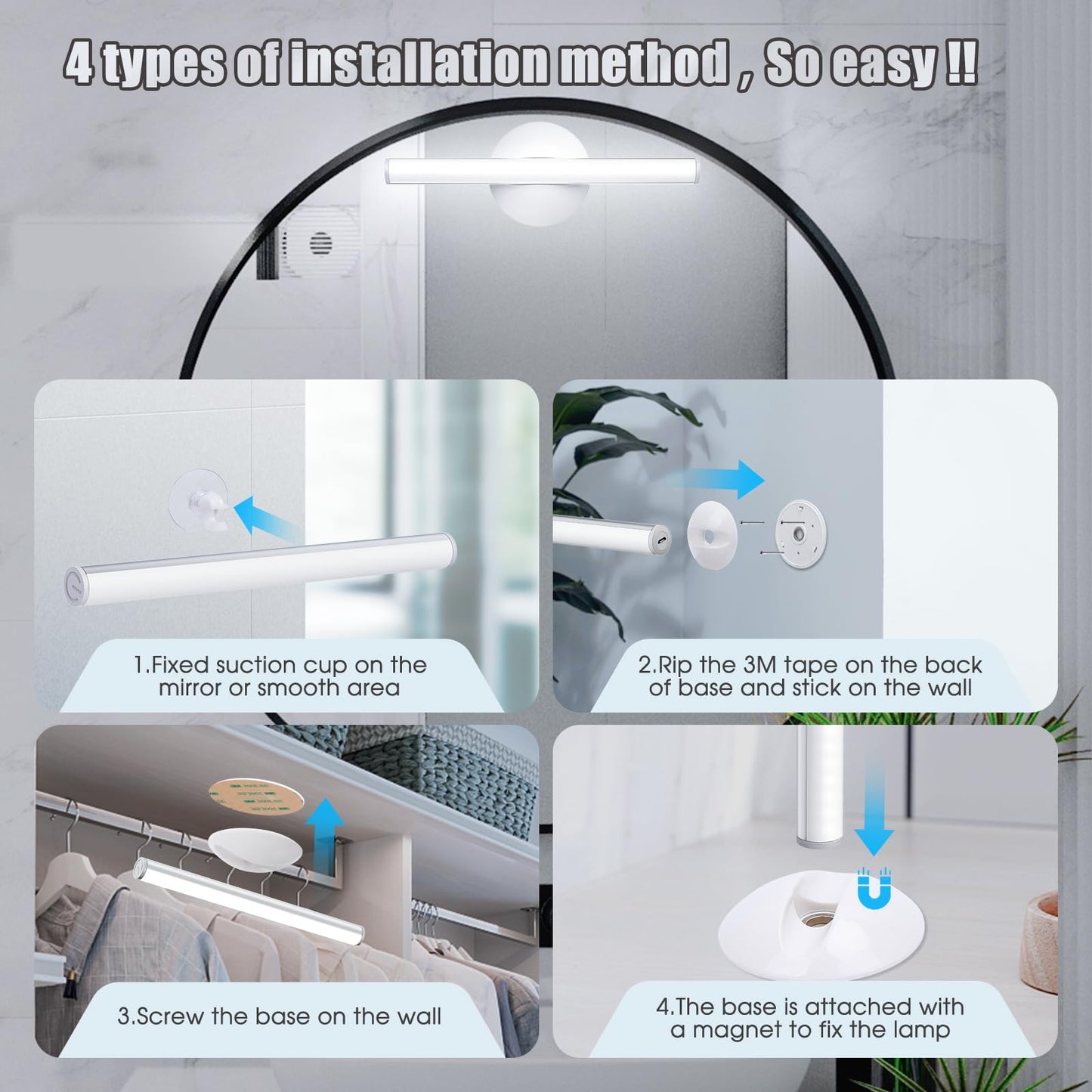 Benature LED Mirror Lights Portable Makeup Light Touch Control 3 Brightness Aluminum 2 Packs Silver Model LCL004