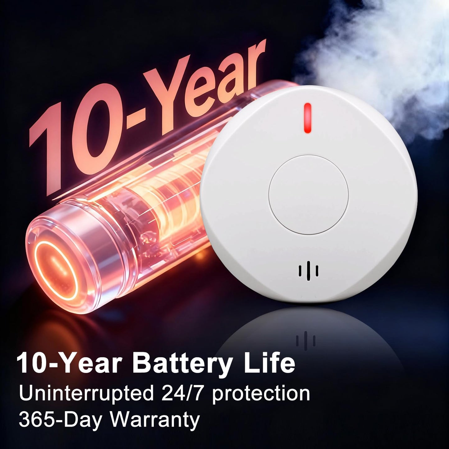 Smoke Detector Carbon Monoxide Detector Combo 10 Year Battery， 2 in 1 Smoke Detector, LED Warning Light Indicators, White, 4 Pack
