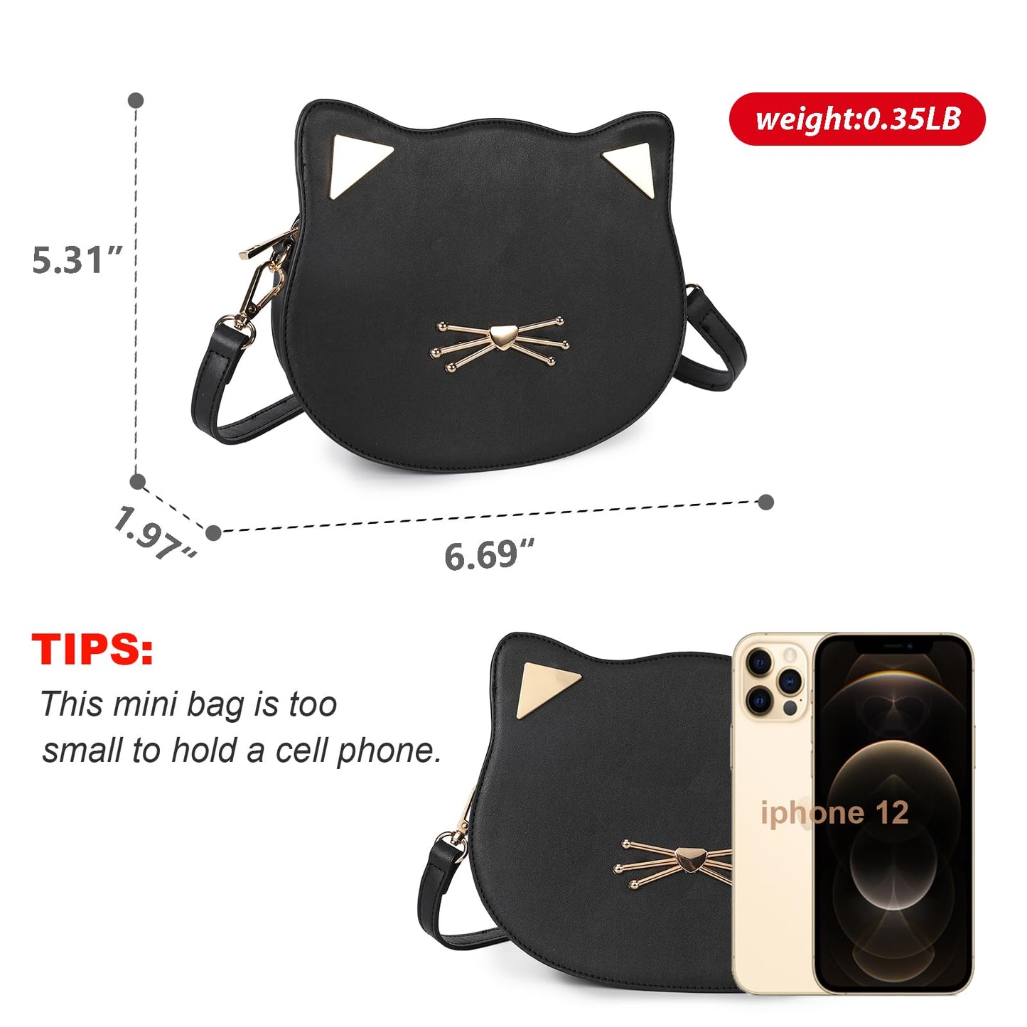 Gladdon Cat Crossbody Bag for Teen Girls Novelty Cute Purses Birthday Gifts Black
