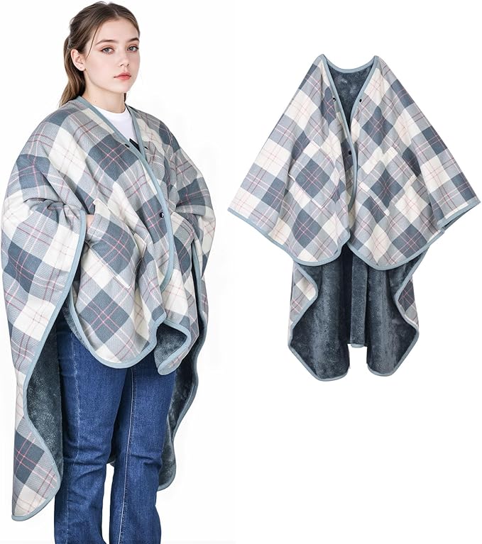forestfish Wearable Blanket Poncho With Pockets And Buttons, Flannel Shawl Wrap Blanket For Women Soft And Warm