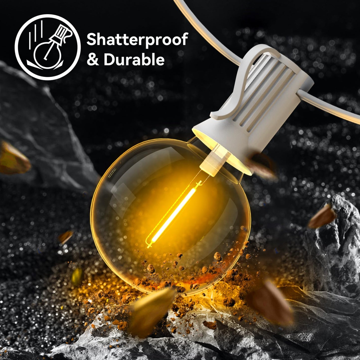 Arbrac 100ft Dimmable G40 LED String Lights, 2-Pack, Shatterproof Bulbs, Waterproof, White Wire