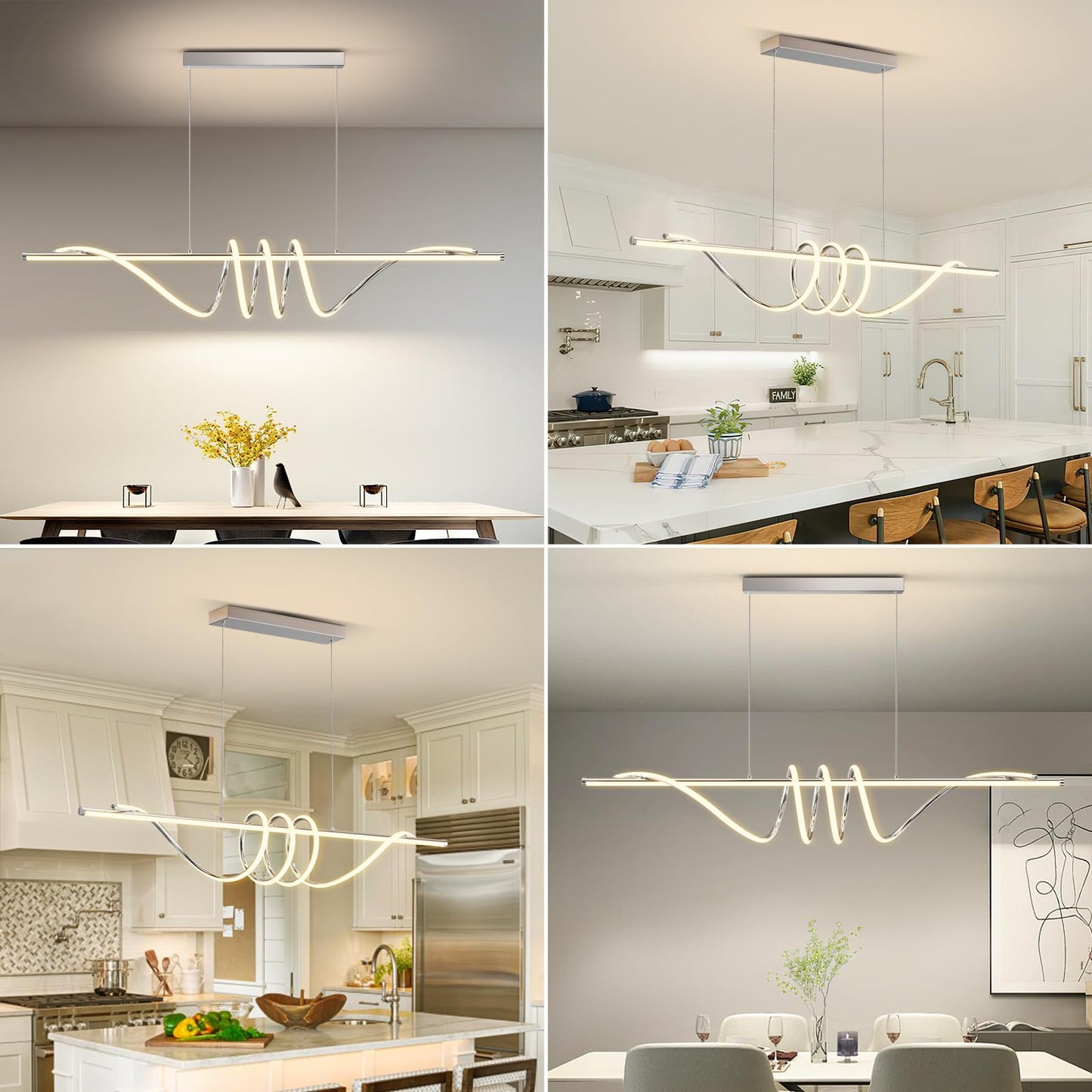 LannlKer Modern Pendant Light 57in Dimmable Chrome Silver Hanging Lamp LX-1.45L