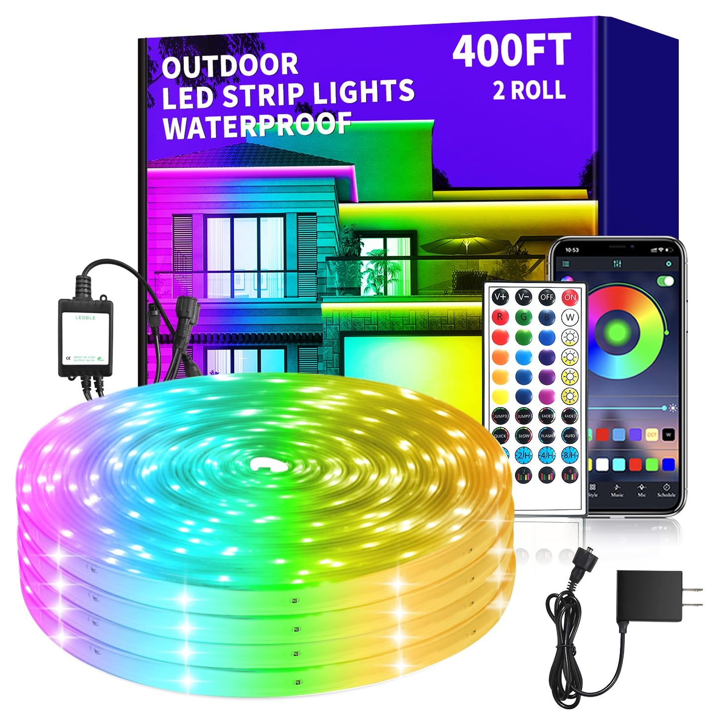 vimeepro LED Strip Lights 400ft Waterproof RGB Color Changing App/Remote Control Model vimeepro-ledFS400FT05