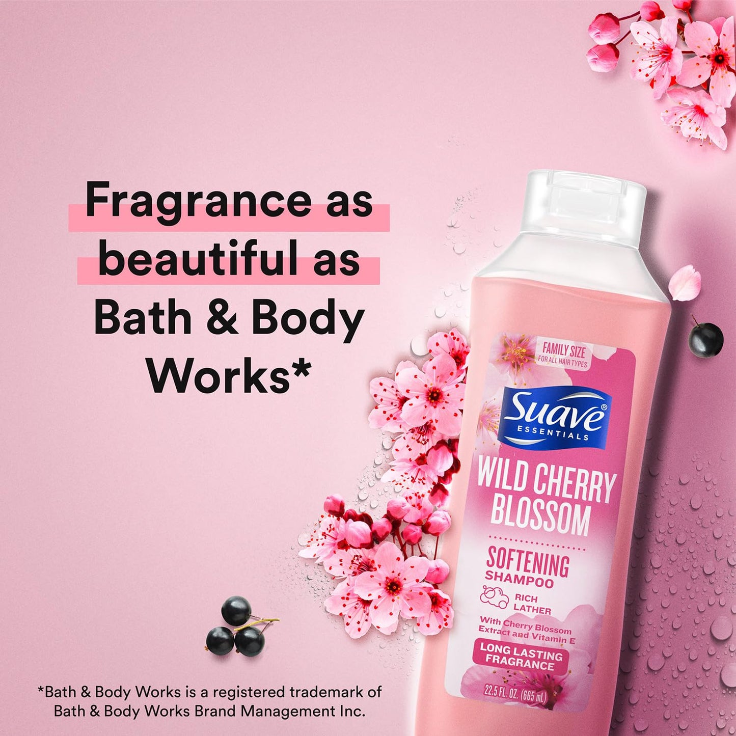 Suave Shampoo, Wild Cherry Blossom 6-Pack - Fragrant, Softening Formula with Vitamin E, 22.5 Oz Ea