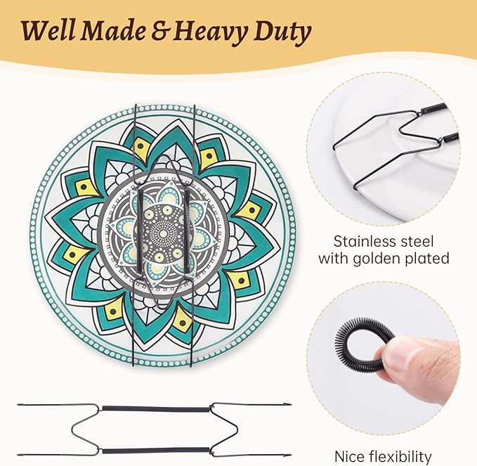 3 Pack 4/6/8 Inch Decorative Plate Medium Plate Hangers for The Wall, Invisible Stainless Steel Plate Hangers for Display with Wall Hooks, for Platter/Dish/Picture（Black）
