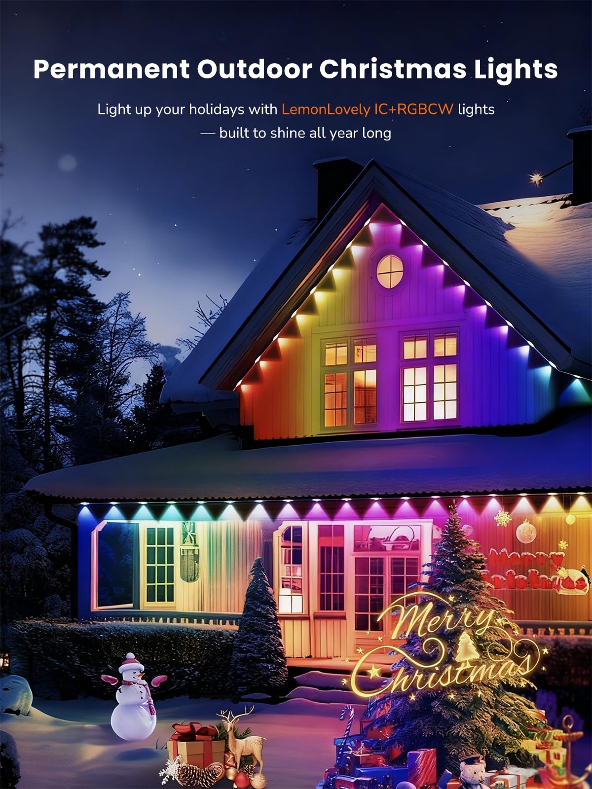 Lemonlovely Permanent Outdoor Lights Pro  180Ft With 132 Ic+Rgbcw Smart Led Eaves Christmas Lights For Daily Decoration  Ip67 Waterproof For Outside Xmas Halloween House Roof Lighting  White