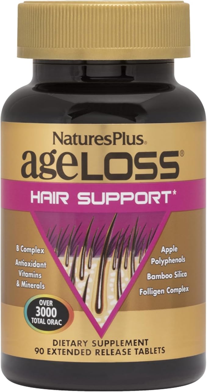 Natures Plus AgeLoss Hair Support - 90 Extended Release Tablets - Gluten-Free - 30 Servings