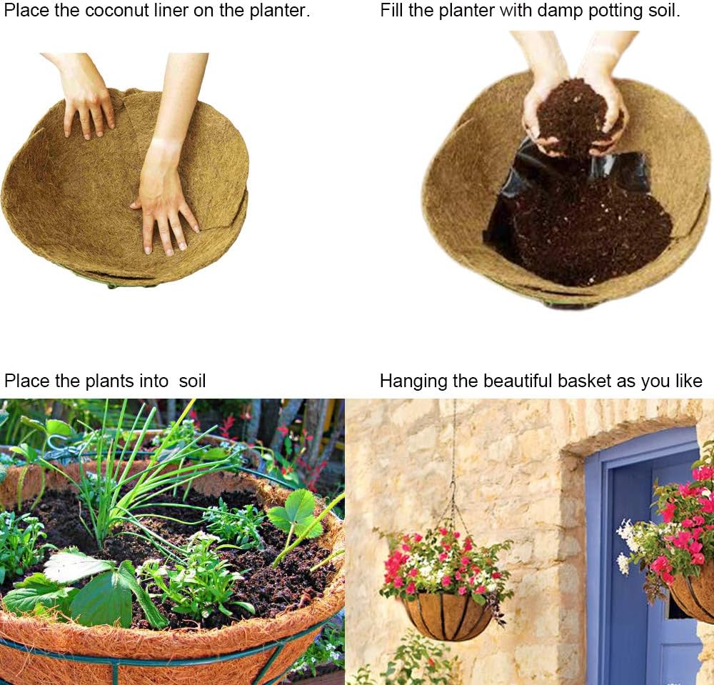 Coco Liners for Planters 16 Inch 2PCS Round Shape Coco Liner Coir Fiber Replacement Liner for Wall Basket Planters
