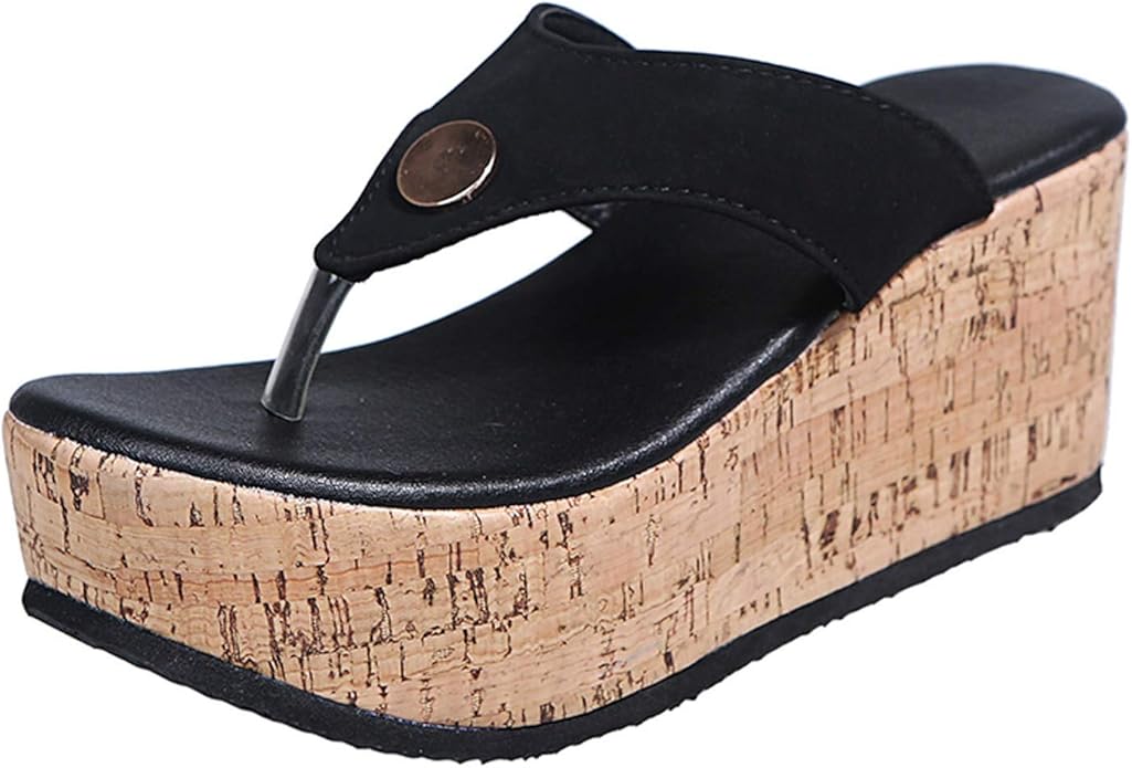 JEUROT Beach Sandals for Women Summer Casual Wedge Thong Sandal Slip On Platform Flip Flops Comfortable Walking Shoes