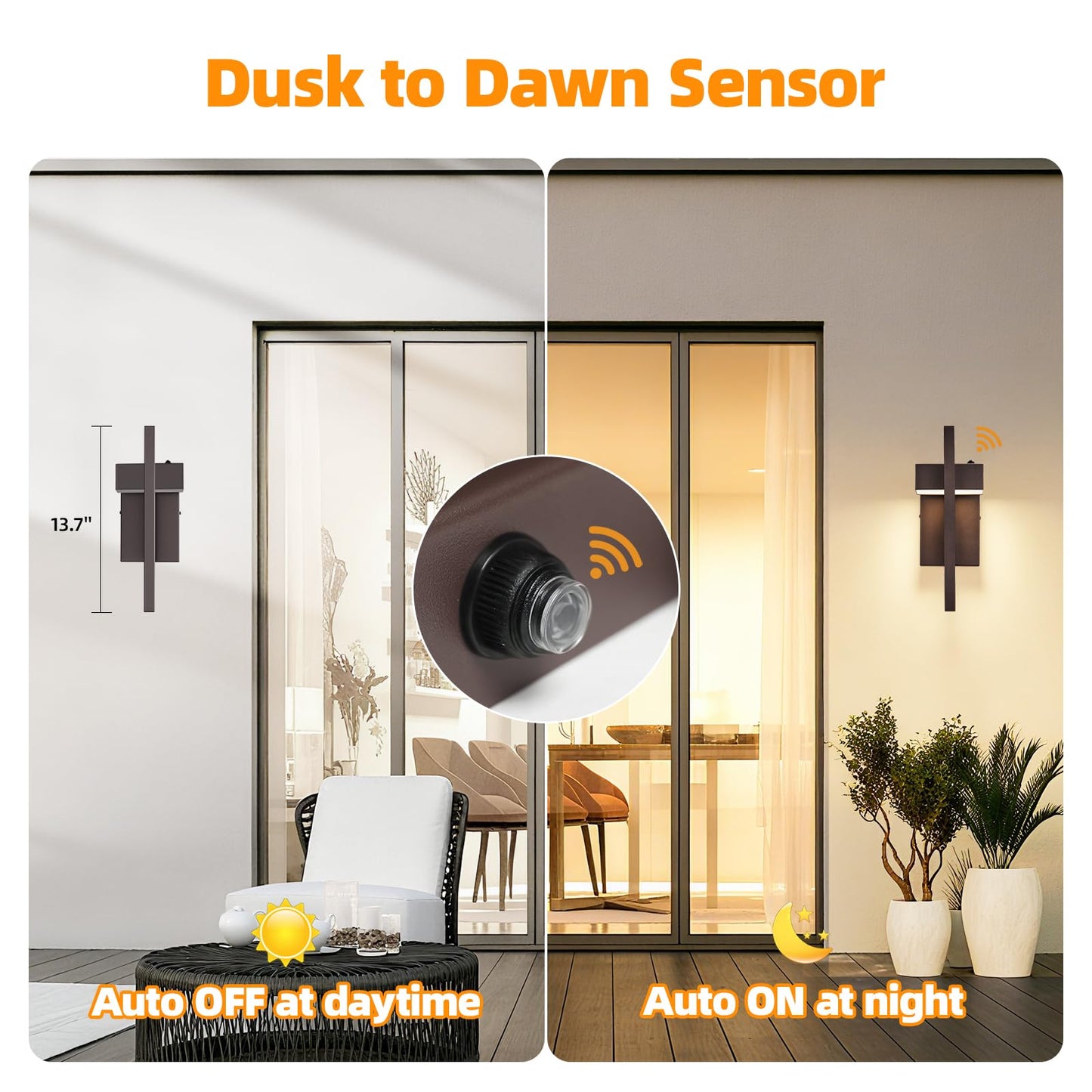 Tewei Led Outdoor Wall Sconce Dusk To Dawn Outdoor Lighting  Modern Exterior Lighting Fixtures  Brown Led Front Porch Lights Outside Wall Mount Lights For House  Hallway  Warm White 3000K  1 Pack