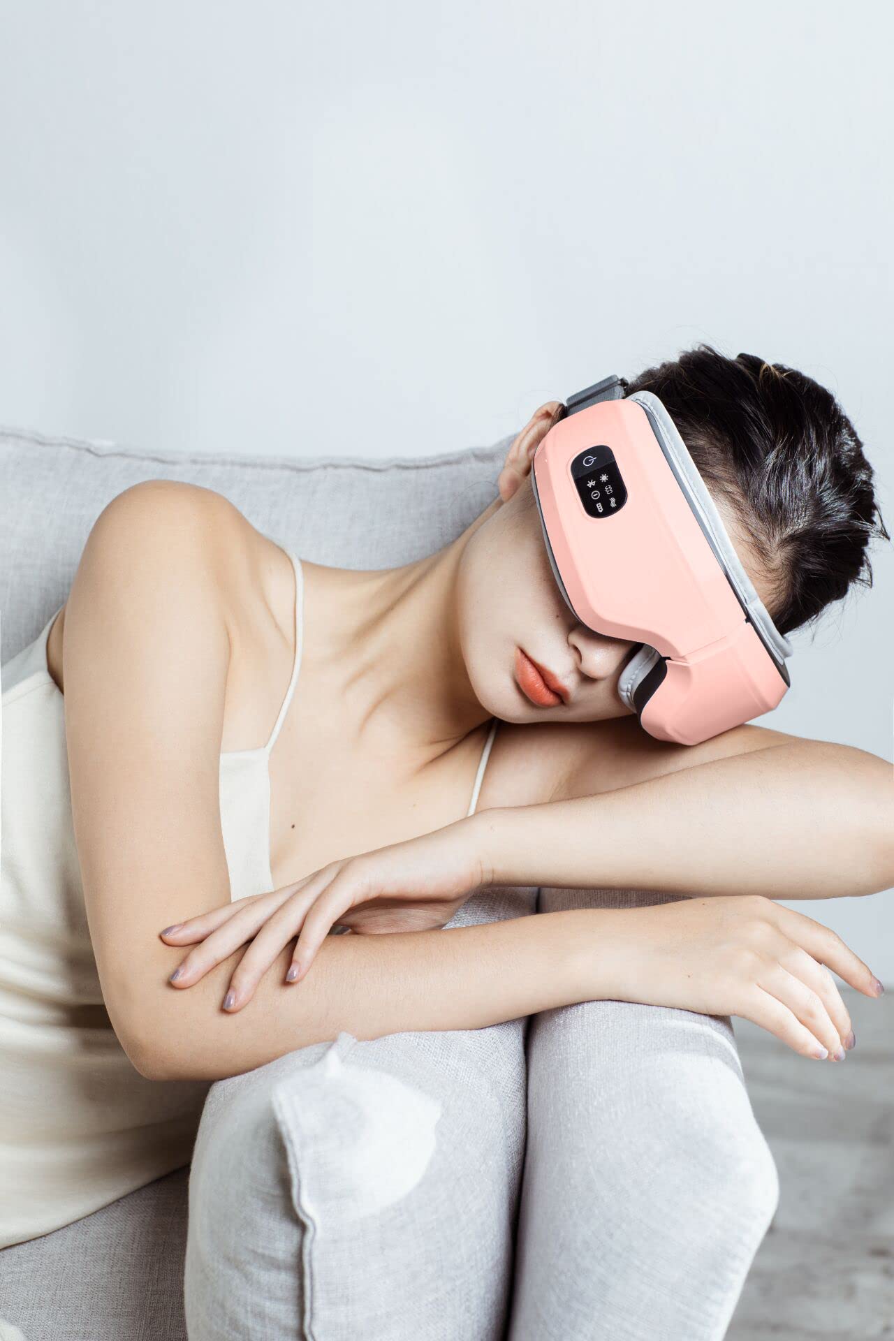 TLINNA Eye Massager with Airbag Kneading,Constant Temperature Hot Compress, Multi-Frequency Vibration and Bluetooth Music (Pink, Large)