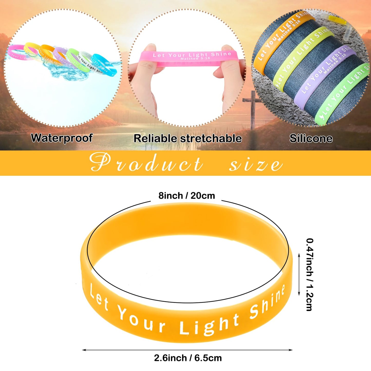 ShinyRelief 100 Pcs Glow in the Dark Christian Party Favors Silicone Bracelets for Kids Cross Necklace Bulk Sunday School Bible
