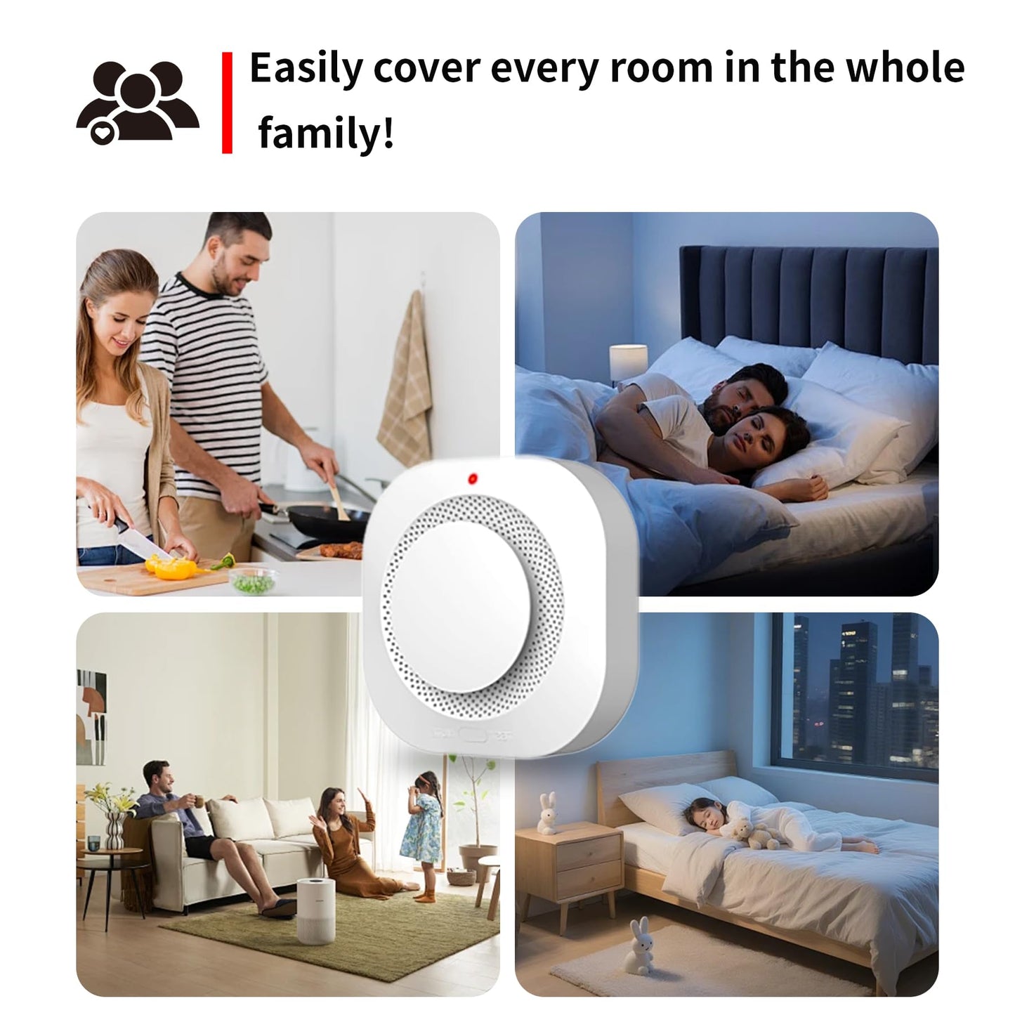 COHANSHAN Smoke Alarm，Smoke Detector，fire Alarms Smoke detectors，AA Batteries for 5-Year Life，complies with UL Certification，360° Intelligent Detection，Battery-Powered Smoke Alarm，Wiring-Free，3-Pack