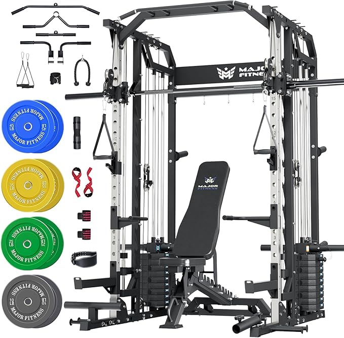 Major Fitness Drone2 Advanced Training Smith Machines– All-in-One Home Gym Squat Rack with Aluminum Pulley Set , Weight Ba...