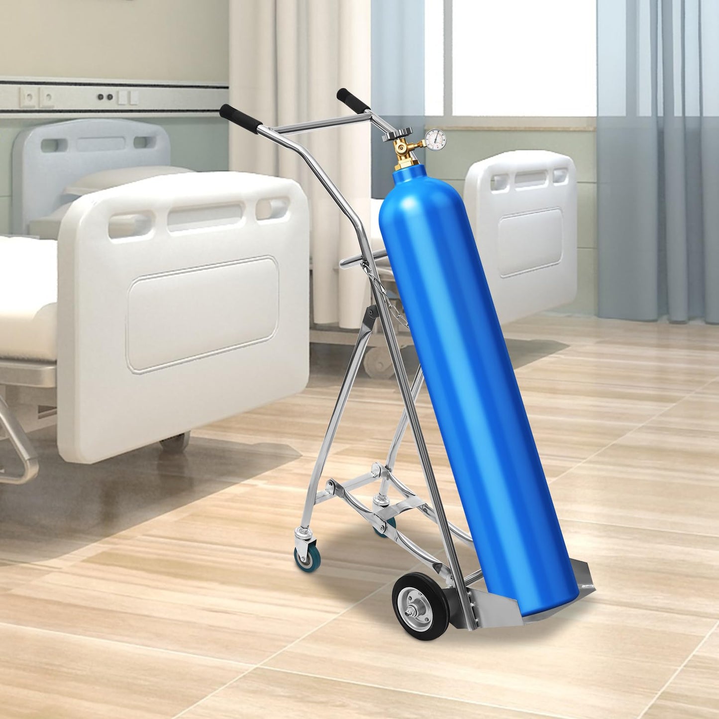 LyeXD Oxygen Tank Cart Dolly with Handles, Stainless Steel Gas Cylinder Cart Trolley Truck with Wheels, Multi Function Handcart for Hospitals, Clinics