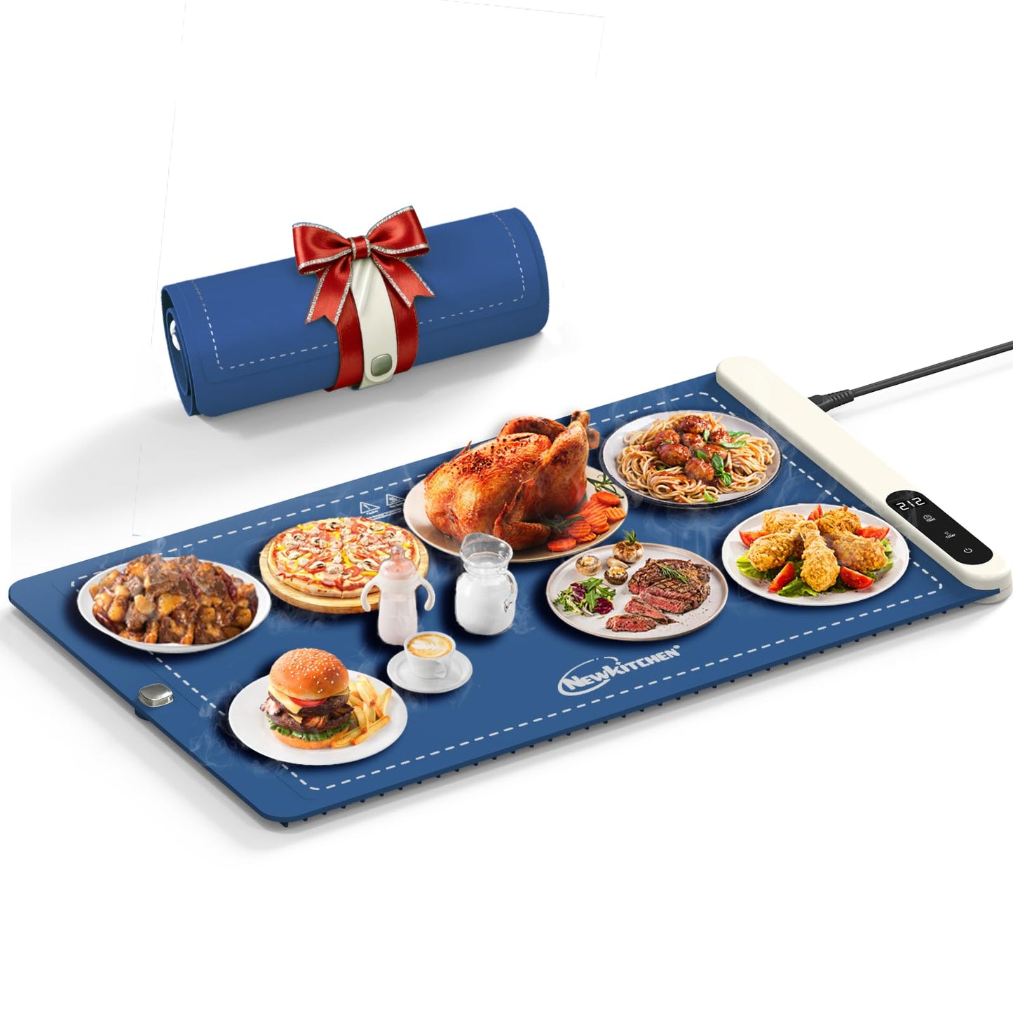 Warming Mat for Food, 24"x15" Food Warming Mat 6 Temperature & Timer Settings Upgrade Graphene Fast Full Surface Heating-Versatile Food Warmer for Gatherings, Parties, Everyday Use-Fruit Frost Blue
