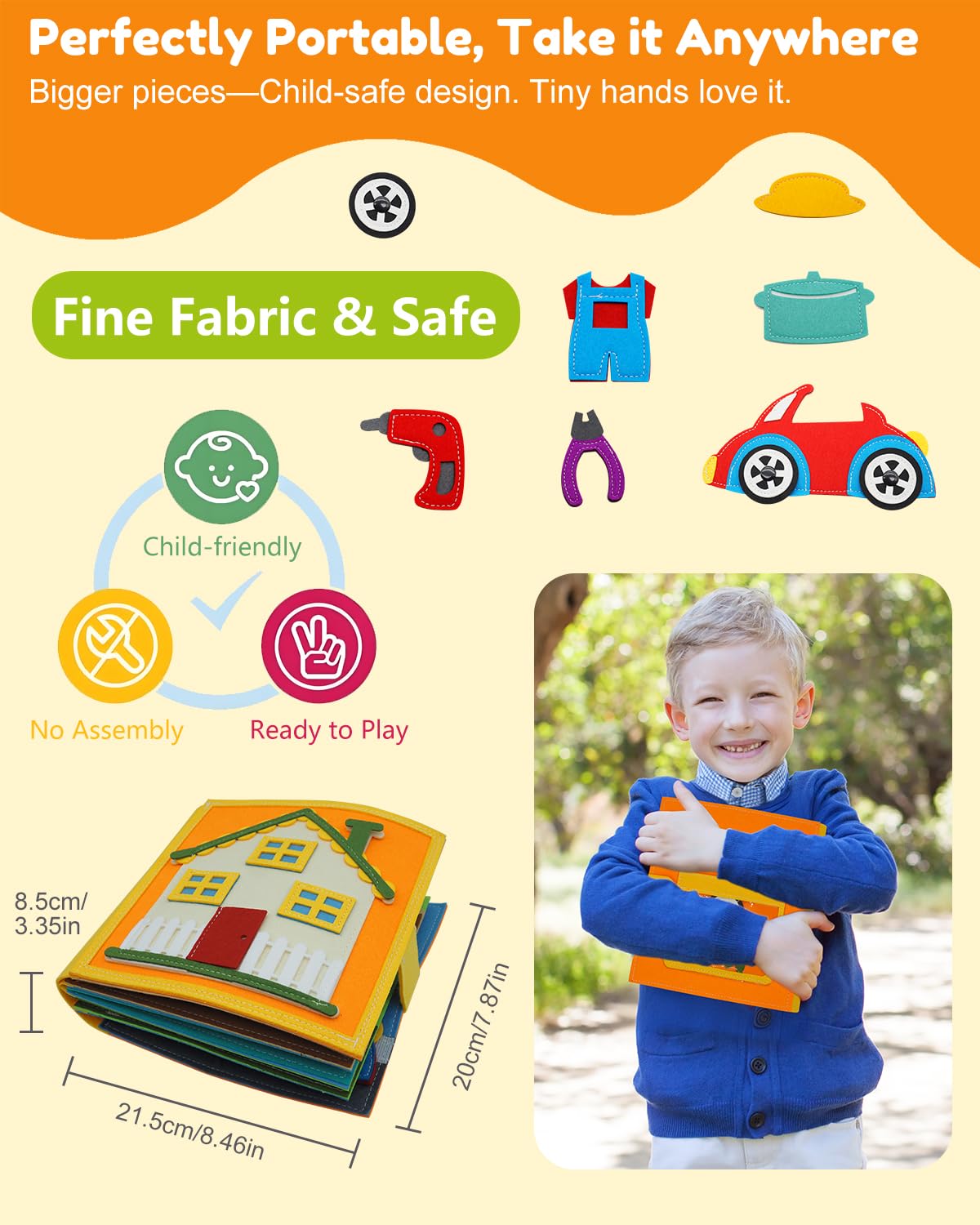 Felt Busy Book for Toddlers 1-3, Montessori Busy Board for 1 Year Old, Quiet Book Airplane Travel Toys, Sensory Early Learning Educational Toy, Car Activity Books, Kids 3-5, Pretend Play Boys Gifts