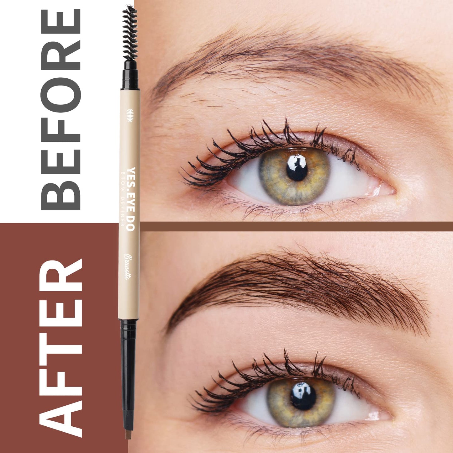 Eyebrow Pencil Deep Brown, Dual-ended Dark Brown Eyebrow Pencil, Waterproof Eyebrow Pen with Hair Like Stroke, Filling in Sparse