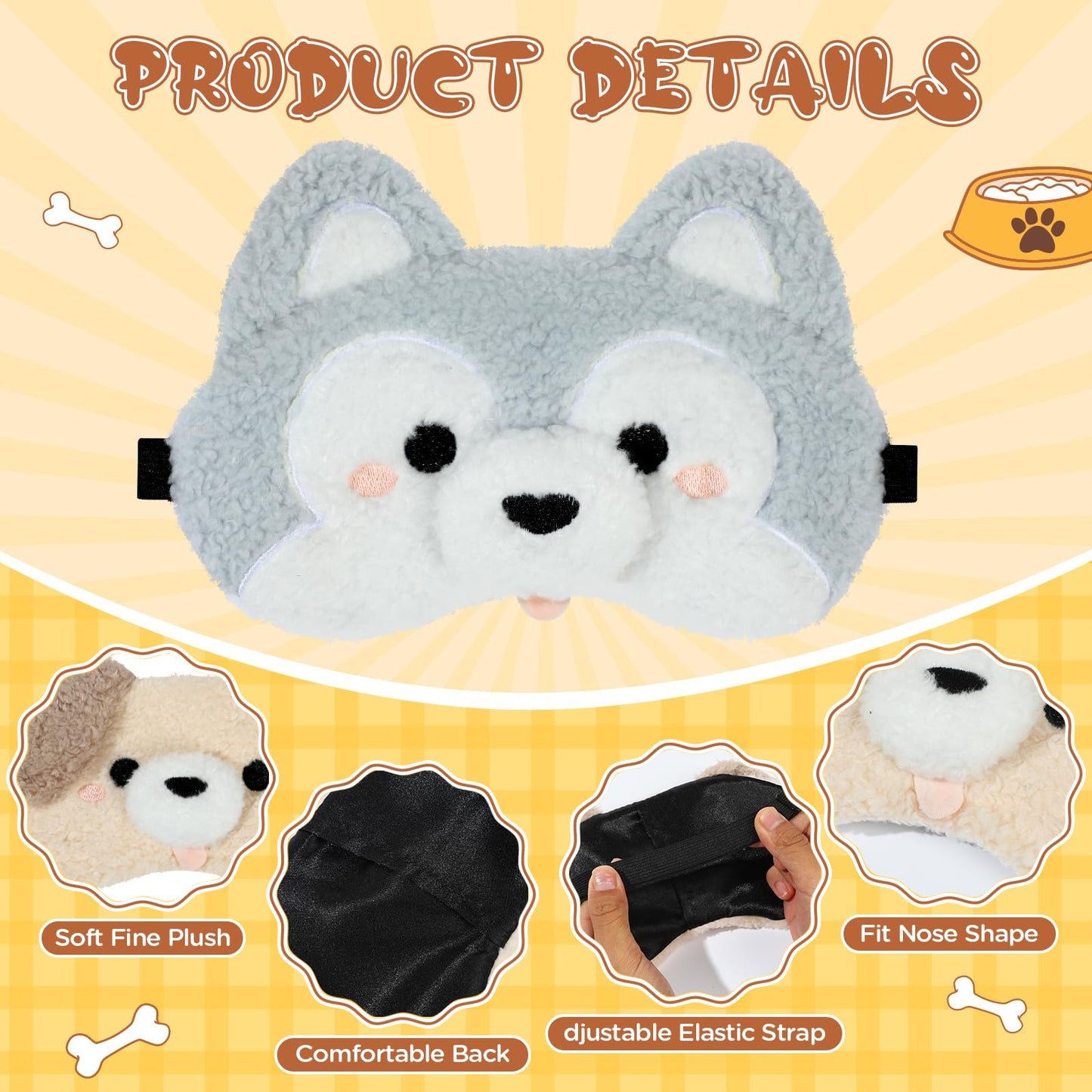 NEWEST 2 Pcs Cute Plush Dog Sleeping Masks, Soft Puppy Eye Cover for Sleeping with Adjustable Elastic Strap, Funny Cartoon Animal Eyeshade Blindfold for Blackout Travel Nap Night Sleep Party Girl Boy