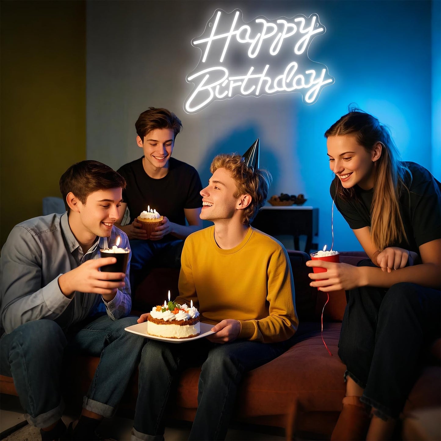Happy Birthday Neon Signs for Party Decor Dimmable LED Birthday Neon Light for Wall Decor Light Up Happy Birthday Led Signs for Backdrop Birthday Any Ages Bday Celebration Decoration, White